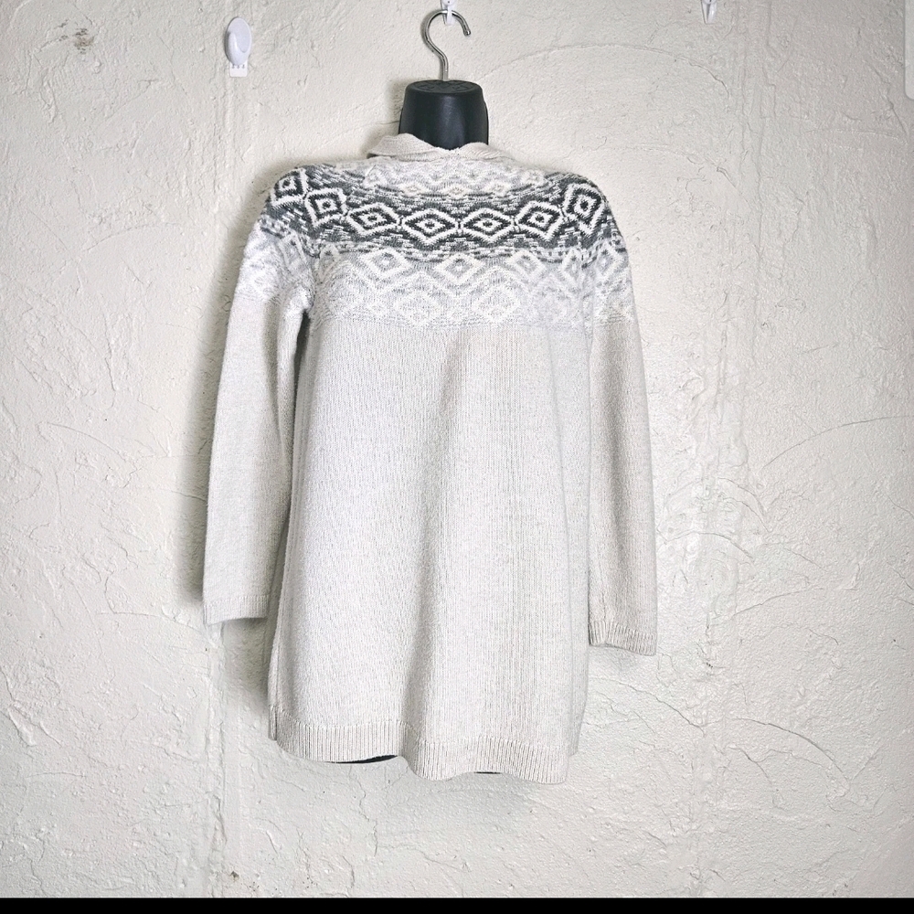 J Jill Nordic Sweater Women's Raglan Long Sleeve Pullover Oatmeal White Hood XS